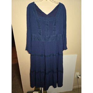 Scarlet Darkness Blue V-Neck Long Sleeve Dress Eyelet Details Steampunk Gothic